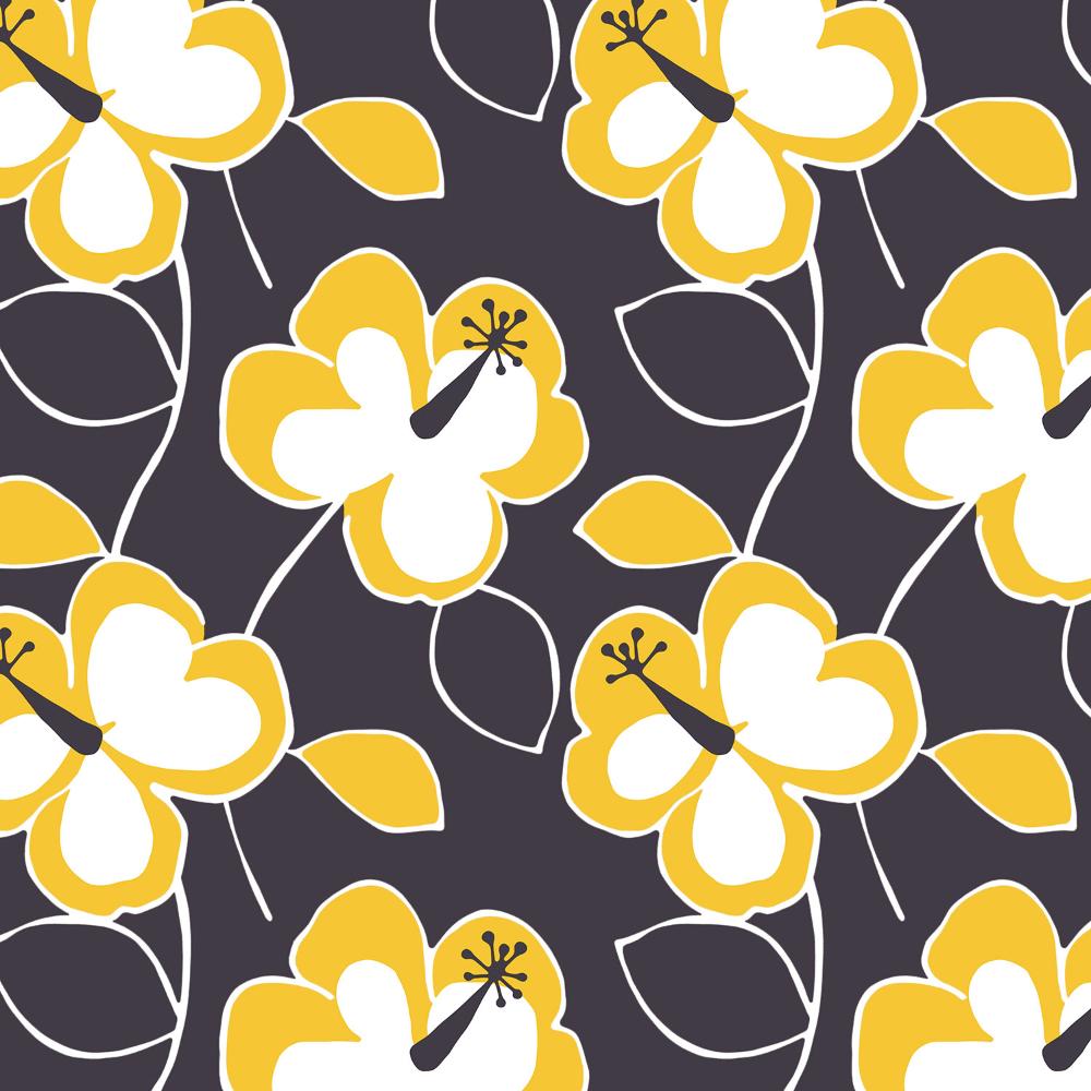 Patton Wallcoverings JJ38019 Rewind Flower Power In Black And Yellow Wallpaper